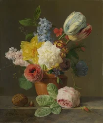 Nature morte avec fleurs et noix