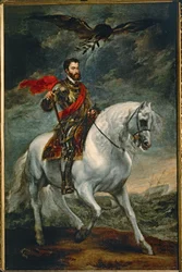 Charles Quint à cheval (peinture sur bois)