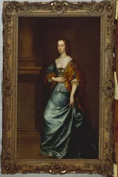 Portrait de Mary Villiers, duchesse de Lennox et Richmond, en robe bleue et châle marron près d