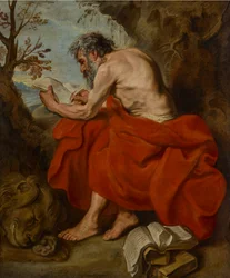 Saint Jérôme en ermite dans un paysage, lisant