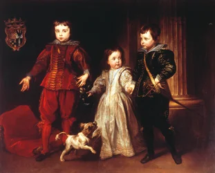Trois enfants avec un chien