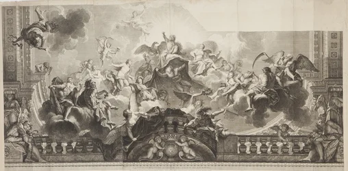 Design du panneau central du plafond de la Grande Galerie du Palais Royal, gravé par Nicolas Henri Tardieu (1674-1749)