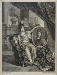Louis XIV, roi de France, protecteur des sciences - gravure par Antoine Coypel Histoire de l