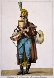 Musicien de rue, par Carle Vernet (1758-1836), gravure, France
