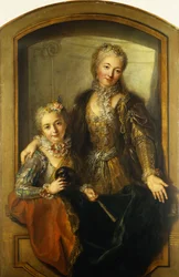Portrait de Madame Dupille et sa Fille, Mi-Corps, Habillées en Robes de Bal dans une Fenêtre, 1733