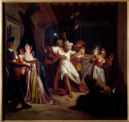 Don Quichotte endormi combat les outres. L