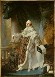 Portrait en pied du roi de France Louis XVI (1754-1793) en grand costume royal en 1779