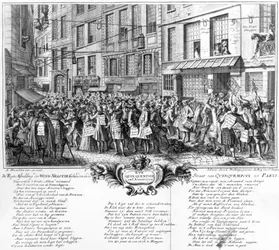 Investisseurs devant le siège de la Banque Royale dans la Rue Quincampoix, Paris, 1720