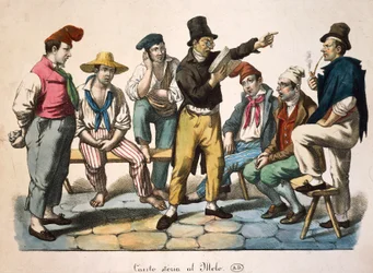Conteur sur le quai, par Antoine-Jean-Baptiste Thomas (1791-1834), gravure