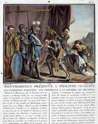 Montmorency présenté à Philippe Auguste (1165-1223) après la bataille de Bouvines, gravé par Jean Baptiste Morret
