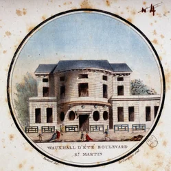 Halle aux veaux, boulevard Saint-Martin. Dans vues pittoresques des principaux édifices de Paris par Sergent