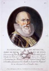 Maximilien de Béthune, Baron de Rosni et Duc de Sully, de Portraits des grands hommes, femmes illustres, et sujets mémorables de France, gravé et imprimé en couleurs, publié par Pierre Blin, 1786-92, Paris