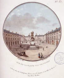 Vue de la Place des Victoires, Paris. Dans vues pittoresques des principaux bâtiments de Paris par Sergeant