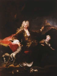 Portrait du marquis Paolo Corbelli, en pied, assis sur un banc au bord d