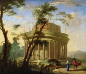 Paysage avec un temple ancien