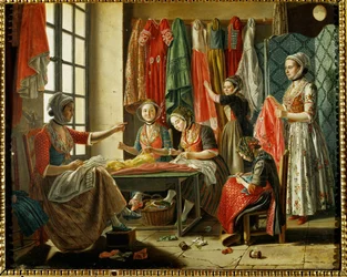 Atelier de couturières à Arles ... (huile sur toile)
