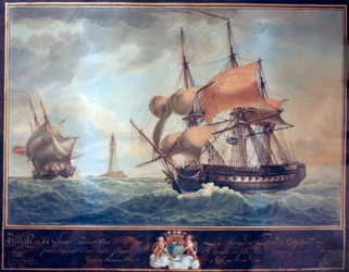 Rencontre de navires de guerre anglais / A. Roux