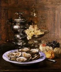 Nature morte avec huitres. Peinture de Antoine Vollon (1833-1900) Collection privee.