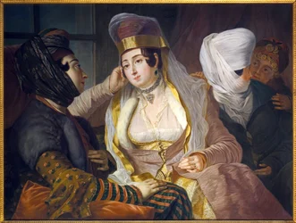 Dames levantines en coiffure de ville. Peinture par Antoine de Favray (1706-1791), huile sur toile