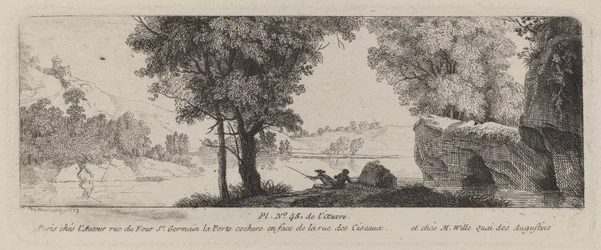 Paysage fluvial avec un pêcheur