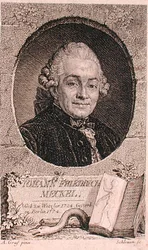 Portrait de Johann Friedrich Meckel (1724-76) gravé par John Schleuen (fl.1740-74)