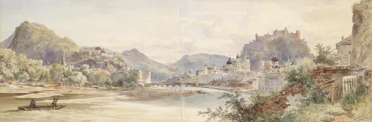 French : Panorama de la ville de Salzbourg avec la forteresse Hohensalzburg