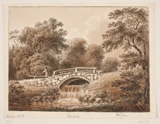 Paysage forestier avec pont sur un ruisseau