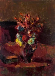 Bouquet de fleurs avec nappe rouge