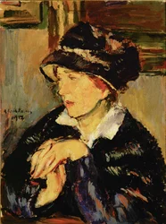 Dame au chapeau sombre (oil on canvas)