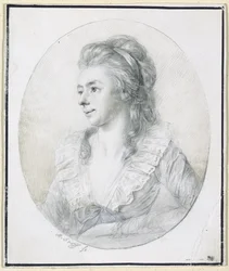 Dame de profil vers la gauche, dans un ovale