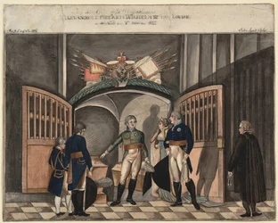 Près des cendres de Frédéric le Grand. Tsar Alexandre Ier, Roi Frédéric-Guillaume III et Louise de Prusse