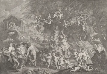 La fête de Vénus, avec des groupes de satyres, de nymphes et de putti dansant autour d