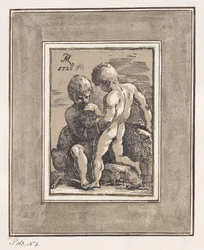 Deux enfants jouant avec un agneau, 1725