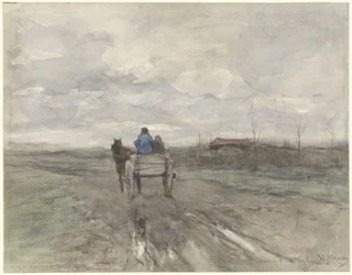 Chariot de paysans sur un chemin de campagne
