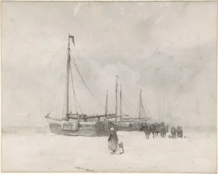 Bateaux de pêche sur la plage en hiver