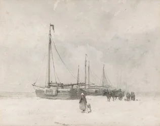 Bateaux de pêche sur la plage en hiver