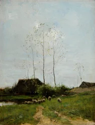 Paysage avec berger et moutons