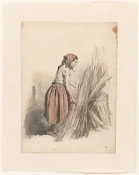 Jeune fille au foulard travaillant aux champs