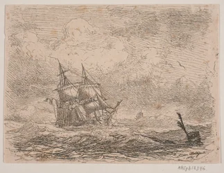 Une brigantine en mer agitée