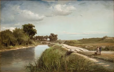 Paysage fluvial français avec un pont