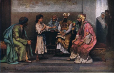 Christ avec les docteurs dans le temple, de Hulberts Story of the Bible publié par The John Winston Company, 1932