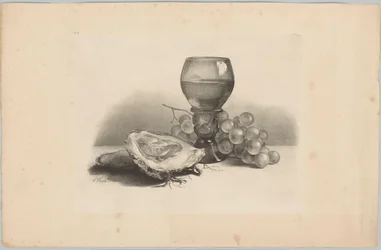 Nature morte avec verre, huîtres et raisins (série de fleurs et fruits, 3ème épisode)