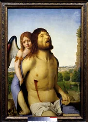 Le Christ mort soutenu par un ange. Peinture d