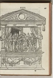 Troisième échafaudage décoré avec scène : le prince libère les vertus de la captivité