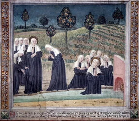 Vie de Sainte Francesca Romana : À son retour de la basilique Saint-Paul, la sainte fut prise en extase, dans un ruisseau mais se releva parfaitement sèche