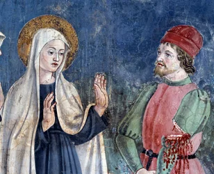 Vie de Sainte Francesca Romana : À son retour de Saint Jean de Latran, la sainte guérit un homme avec un bras coupé (détail)
