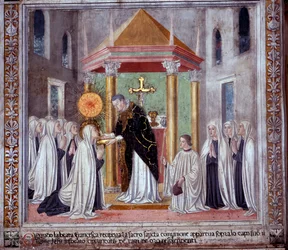 Vie de Sainte Francesca Romana : Quand la sainte recevait la Communion, une orbe brillante apparut au-dessus d