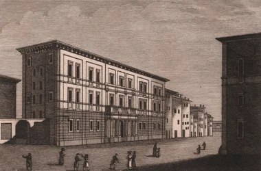 Vue du Palais Épiscopal à Pistoia, Toscane, Italie, gravure sur cuivre par Antonio Morghen