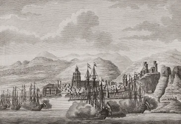 Flotte hollandaise au large de Malaga, Espagne 1784 tirant une salve. (impression)