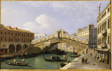 Le pont du Rialto à Venise depuis le sud avec la Fondamenta Del Vin et le Fondaco Dei Tedeschi